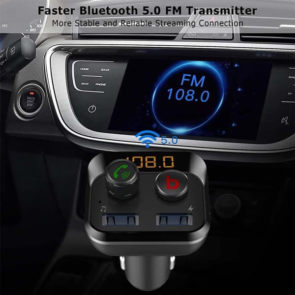 Bluetooth 5.0 FM-sändare, LED-bilsradio Bluetooth-adapter KLB