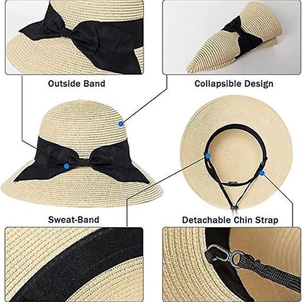 Dam Vikbar Halm Bred Brätte Sommarhattar för Strand Resor Packable KLB