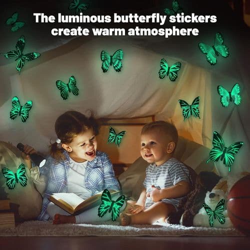 96 stk. Butterfly Vægstickers, Gløder i Mørket, Sommerfugl Dekoration