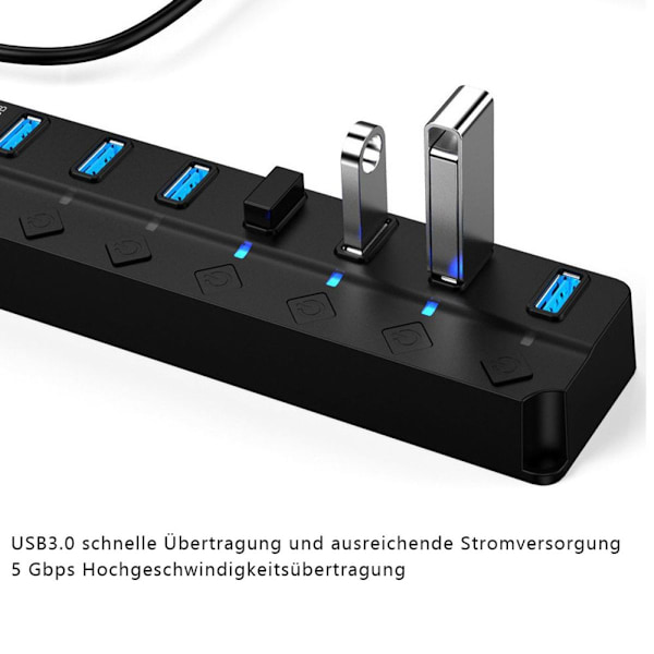 Aktiv 3.0 USB-hub med strømforsyning, 7 porte USB 3.0 Hub Aktiv datahub med KLB