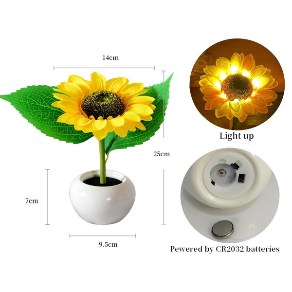 Bordlampe, LED solsikke blomsterlampe, kunstig blomsternat KLB