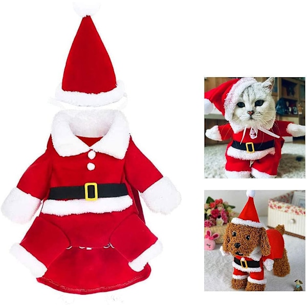 Jultomte hund- och kattkostym, julhusdjurskläder, julhusdjurskläder med tomteluva M