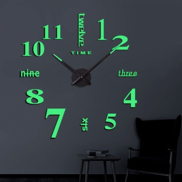 Lysende DIY digital veggklokke Stuedekorasjon Silent Clock
