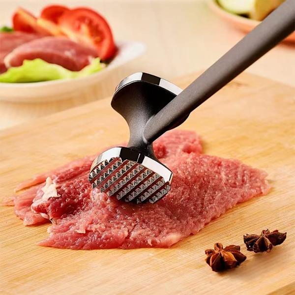 Rostfritt Stål Köttmörare, Dubbelsidig Kötthammare för Biff, Kyckling, Fläsk, Diskmaskinsäker -