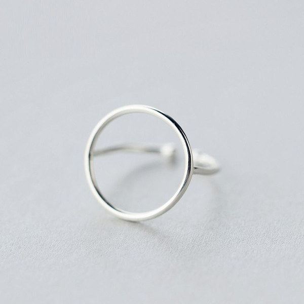 Silverring, geometrisk cirkulär urringning, justerbar ring