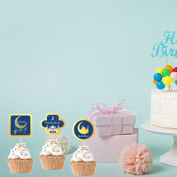 24 kpl Eid Mubarak Cake Toppers Cupcake Picks Muslim Ramadan Party Cake KLB