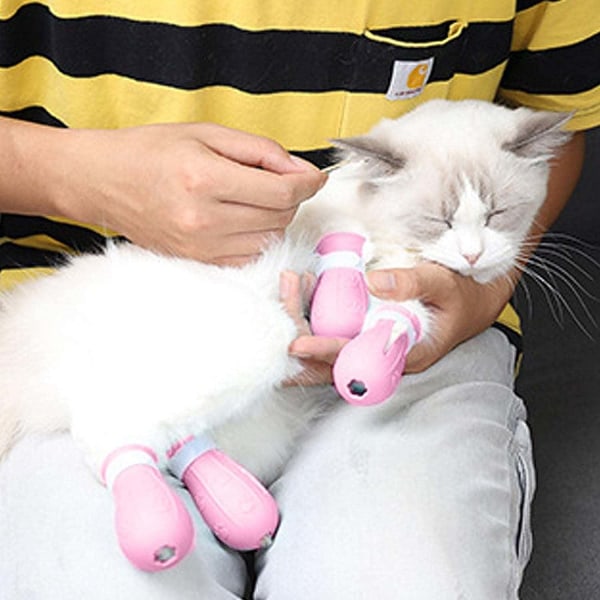 Kattefottrekk, kattepotetrekk, kattesko for rengjøring av ører-Justerbare kattestøvler Rosa kattestøvler