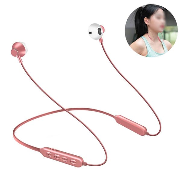 Bluetooth-hodetelefoner sport i øret, Bluetooth 5.0 rosa