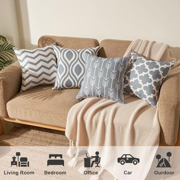 Set med 6 geometriske putetrekk 45 x 45 cm, Art Deco lin kasteputetrekk for utemøbler hage stue sofa bondehusdekor KLB