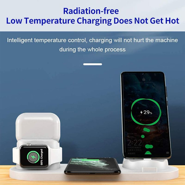 Trådløs oplader, 6 i 1 induktiv opladningsstation med 10W hvid