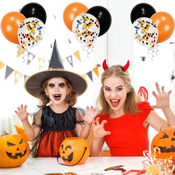 12\" Konfettifyldte Balloner i Orange og Sort til Halloween