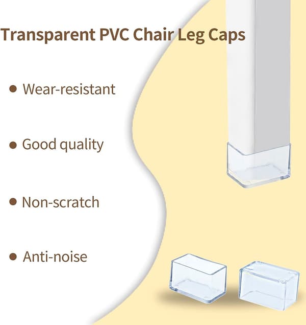 12-pack rektangulära anti-scratch PVC stolsbenskydd för möbelben - 30 x 40 mm (3,0 x 4,0 cm) - Transparent