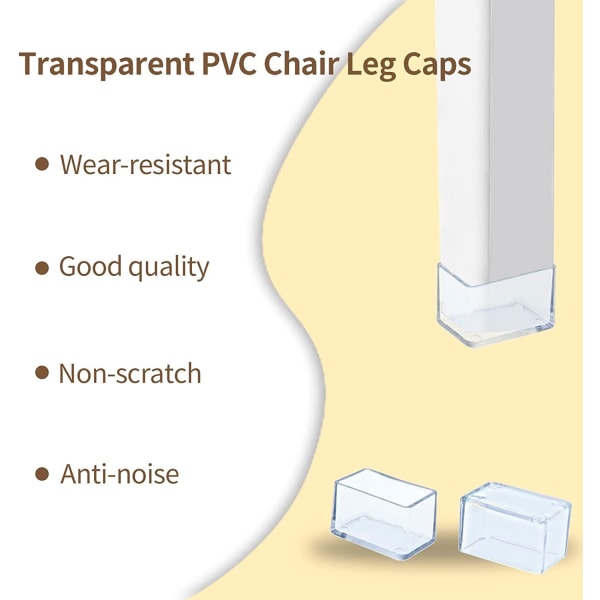 Förpackning med 12 rektangulära anti-scratch PVC stolbensskydd för möbelben-30 x 40 mm(3,0 x 4,0 cm)- Transparent -