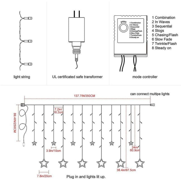 12 stjerners fe-lys, 138 LED-er, veggmontering, fest, vindu, hage, dekorasjon, 2