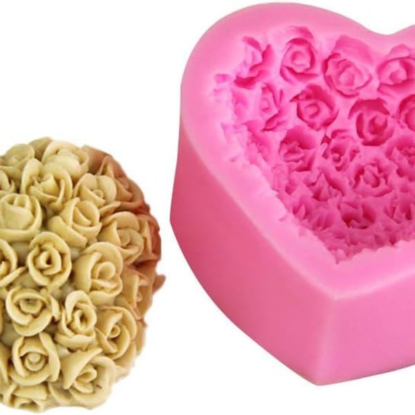 Silikone 3D Rose Blomst Kærlighed Hjerteform DIY Fondant Sukker