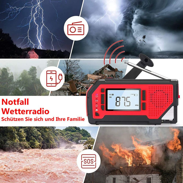 Solcelledrevet radio, AONCO AM/FM håndsvingradio bærbar USB genopladelig nødradio