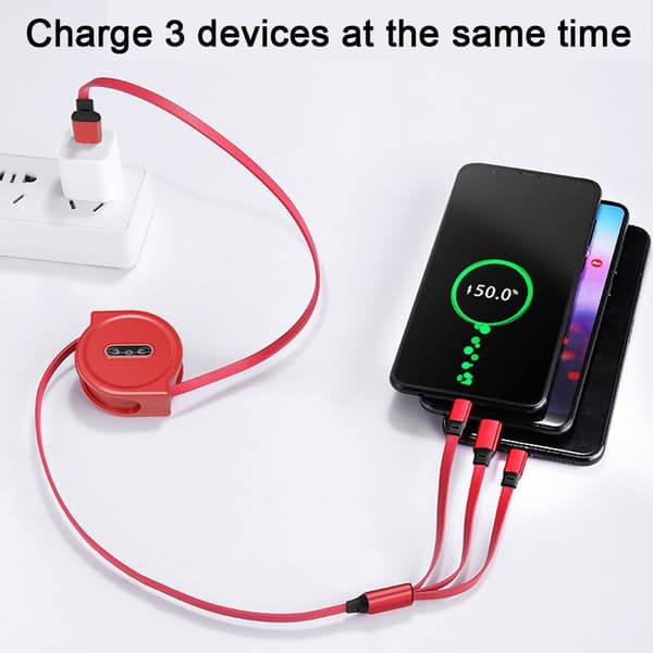 3 i 1 Teleskopisk ladekabel for Apple Android Rød
