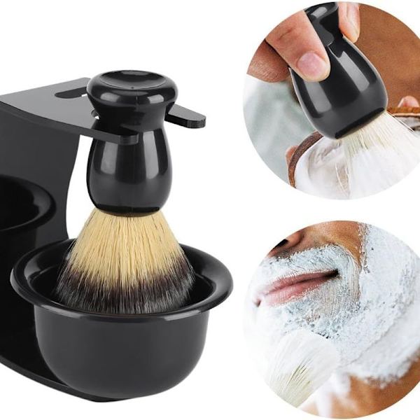 Barbersett med barberkost og stativ i rustfritt stål
