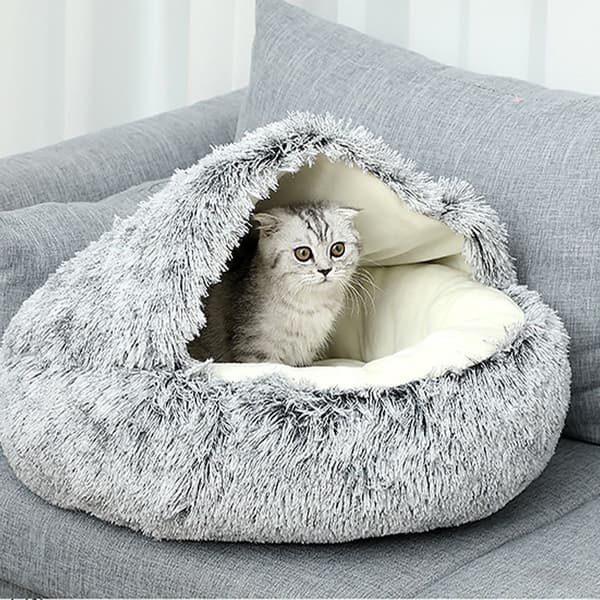 Rolig hette hundeseng og kattehuleseng for små hunder - grå