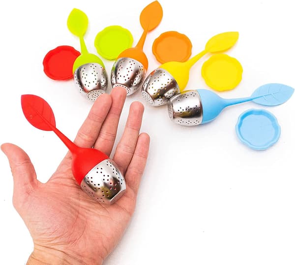 5-pack teinfuserset - Silikondiffusor, teboll i rostfritt stål, tefilter, teinfuser med fat