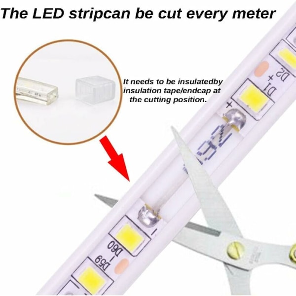 5M LED-remsa för utomhusbruk 220V 3000K Varmvitt 5 meter IP67 Vattentät LED-ljusremsa (Varmvitt, 5m) KLB