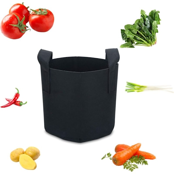 Sett med 5 planteposer i non-woven materiale - 38 liter - 10 gallon - 40 x 30 cm - Med bærehåndtak - For hage, drivhus, etc. - Plantepose KLB