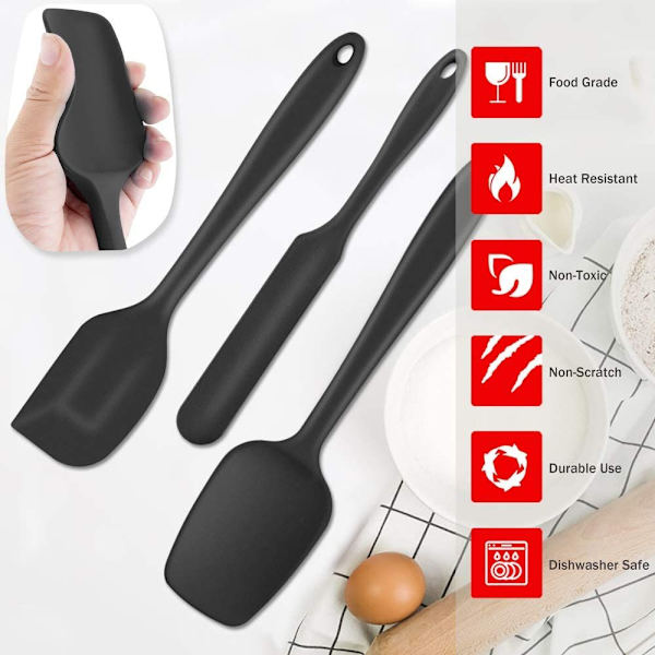 Silikon Spatel Set med 5, Värmebeständiga Gummispatel Redskap för Non-Stick Köksredskap, Glasyr Blandning, Sömlös och Flexibel, Diskmaskinssäker, Svart