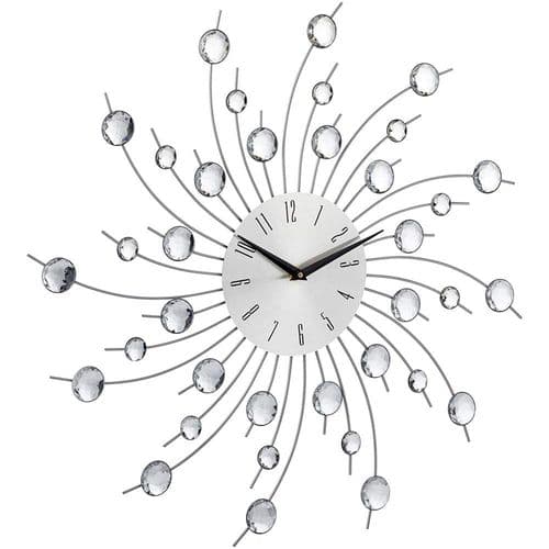 Solstråle Väggklocka Glittrande Bling Metallisk Silver Blommaformad Väggklocka för