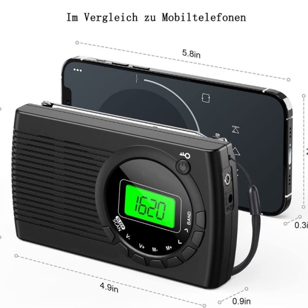 Liten radio batteridriven FM/AM/SW, mini portabel radio fickradio med