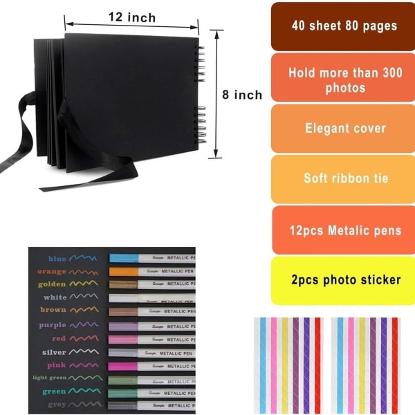 Fotoalbum 80 svarte sider utklippsbok fotoalbum for å designe deg selv 40 ark