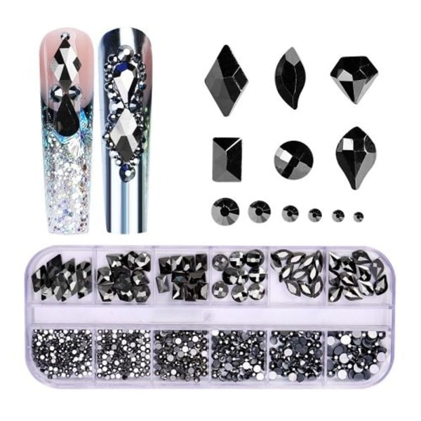 12-Grid Flat Shaped Manicure Rhinestone Nail Decoration-14