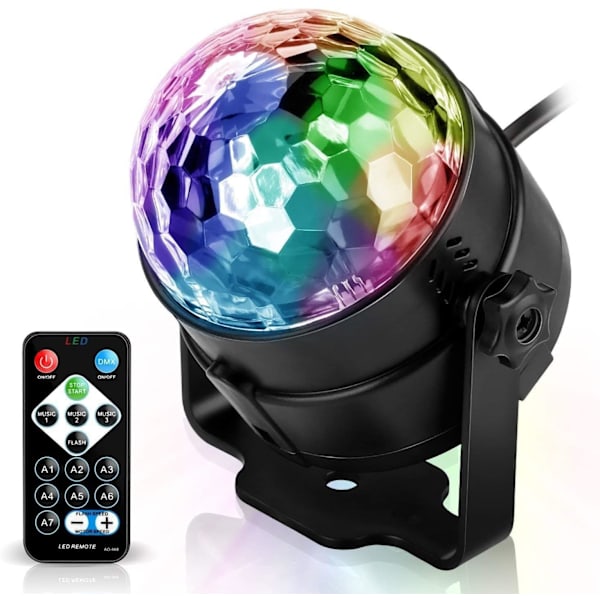 Diskokugle diskolys festbelysning diskolys lyseffekter 7 LED-farver styret af musik