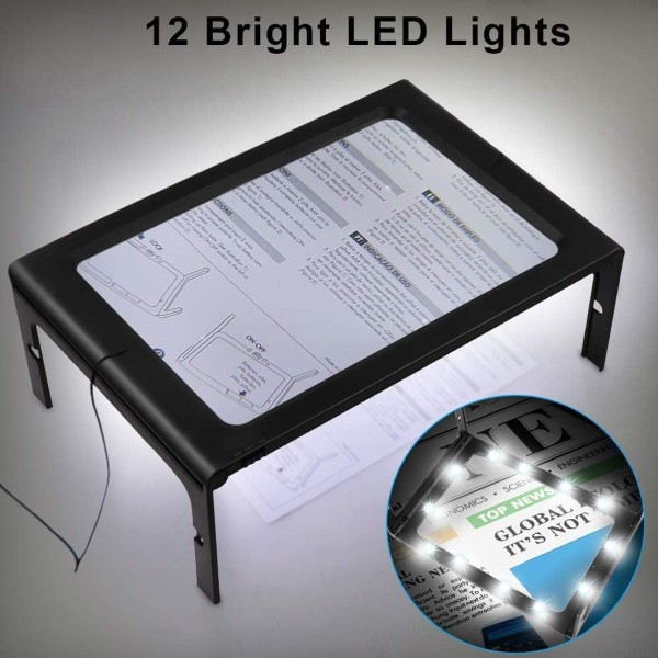 Suurennuslasi valolla, 3x suurentavat lukusuurennuslasit lukulaite A4 12 LED-valolla - KLB