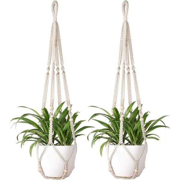Hängande korg Macrame växt hängare 2 st Macrame hängare bomull växt hängare