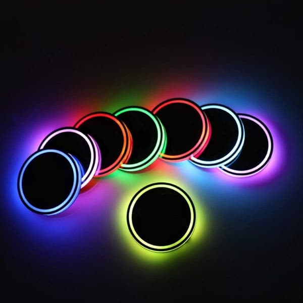 LED koppholderlys, 2 stk vanntett coasters 7 farger KLB