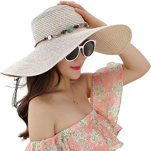 Solhatt dame floppy hatt med stor brem stråhatt sammenleggbar KLB