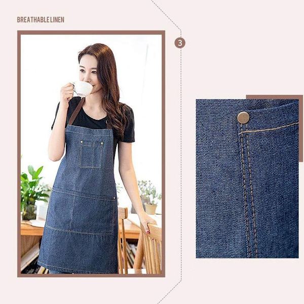 Denim forklæde, Unisex justerbar hagesmæk forklæde med 3 lommer, madlavning forklæde KLB
