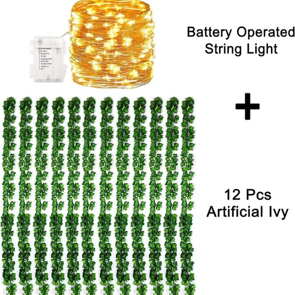 12x kunstig efeu guirlande efeu, 10M, LED fe lys KLB