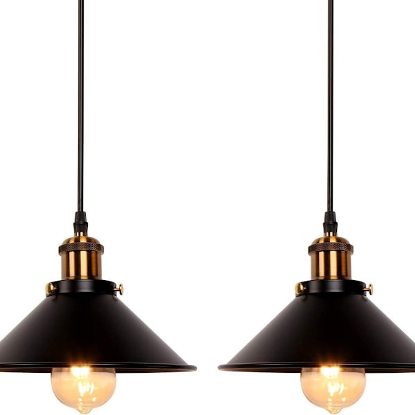Set med 2 industrielle retro sorte jernhengelamper, KLB