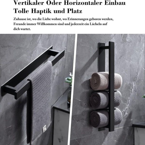 Håndklestativ svart - veggmontert håndklestativ i rustfritt stål (40 cm)