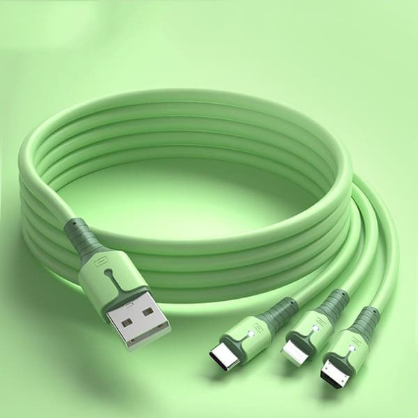 MFi-sertifioitu 3-in-1 Lightning/Type C/Micro USB -vihreä kaapeli KLB