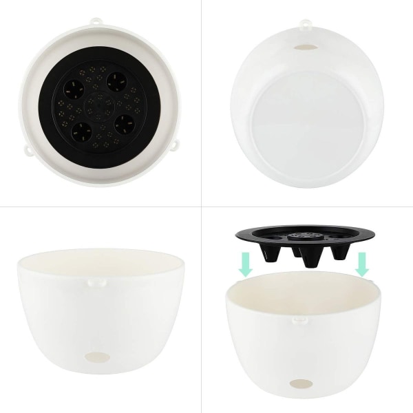 24CM Automatiske Vandingsblomsterpotter, Runde PP Plastplanter med Vandingshul