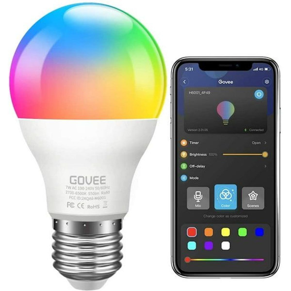 RGB-lampor, Bluetooth-lampa A19 7W 60W motsvarande KLB