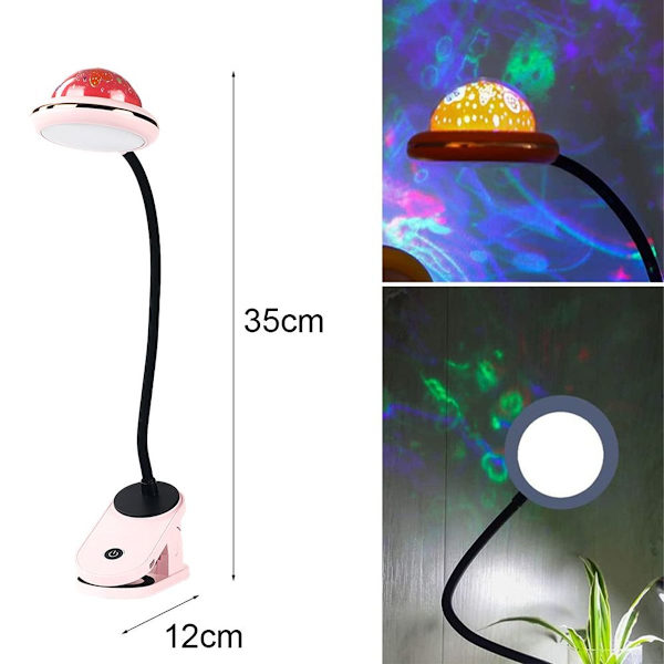 USB genopladelig LED-klemmelampe, læselampe med stjerne, lyserød