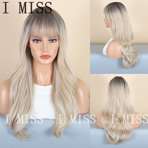 Lång lockig blond ombre peruk för kvinnor