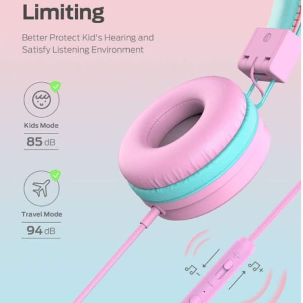 Barn hörlurar - Fällbara trasselfria stereo 3,5 mm jack rosa