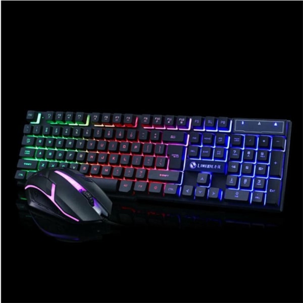 Gaming tangentbord och mus set, LED bakgrundsbelysning layout, regnbåge