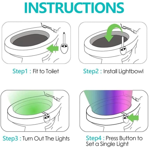 Toiletlampe Genopladelig LED Nattelys 8 Farver til WC Badeværelse/Casle Spand/Toilet/Skab/Vask/Hoteller,Cafeer