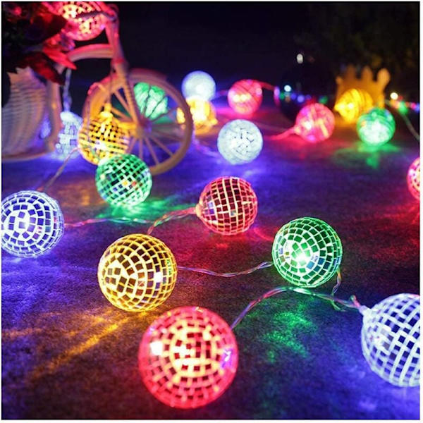 20 LED Disco Ball String Lights för fest, vägg, fönster, träd, festdekoration, trädgård, barnrum, vardagsrum, sovsal (flerfärgad) KLB