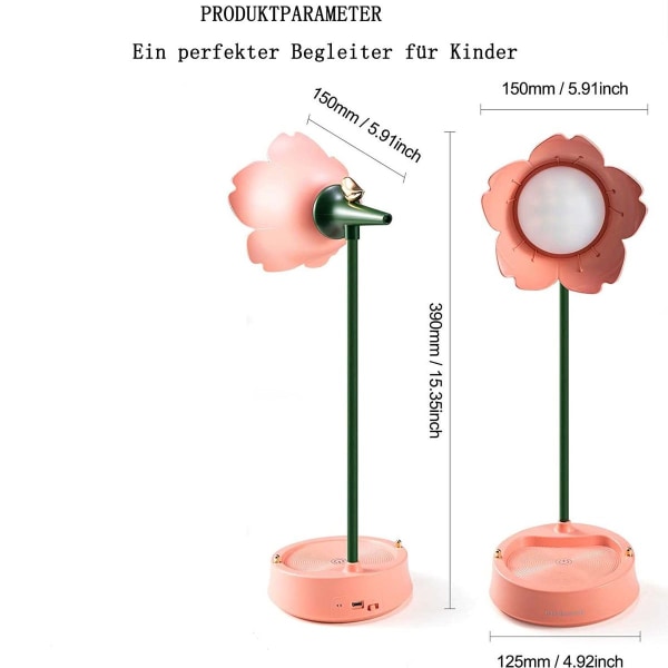 Rosa skrivebordslampe for barn, kreativ oppladbar LED-skrivebordslampe KLB